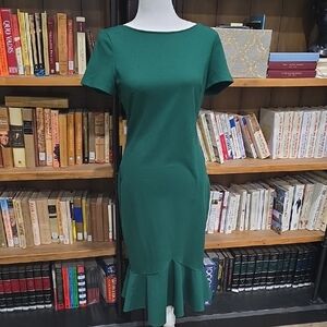Chic Emerald Green Midi Dress, Size M